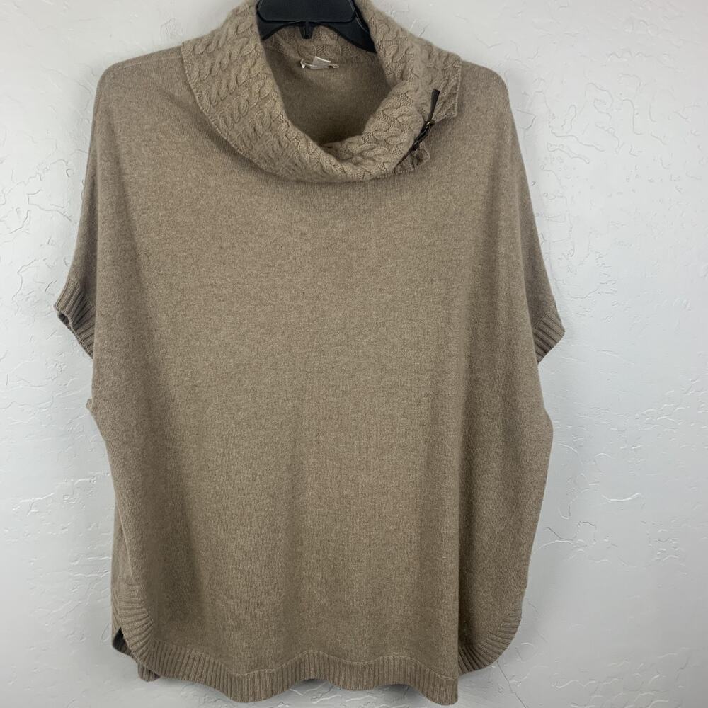 Nordstrom Tunic Sweater Womens One Size Beige 100% Cashmere Cowl Neck Pullover